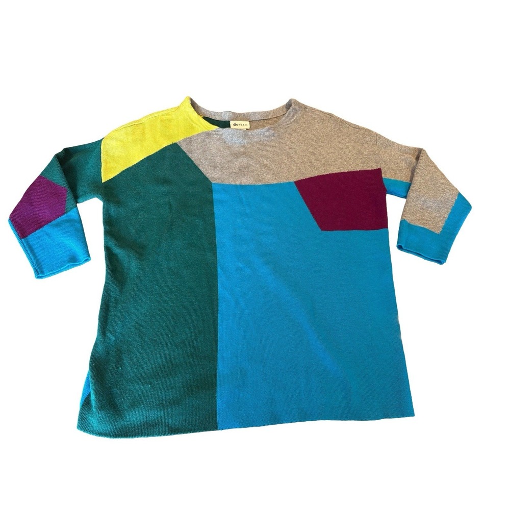 Stylus Color Block‎ Sweater 80s Style Cotton Wool Blend Women's Small 3/4 Sleeve